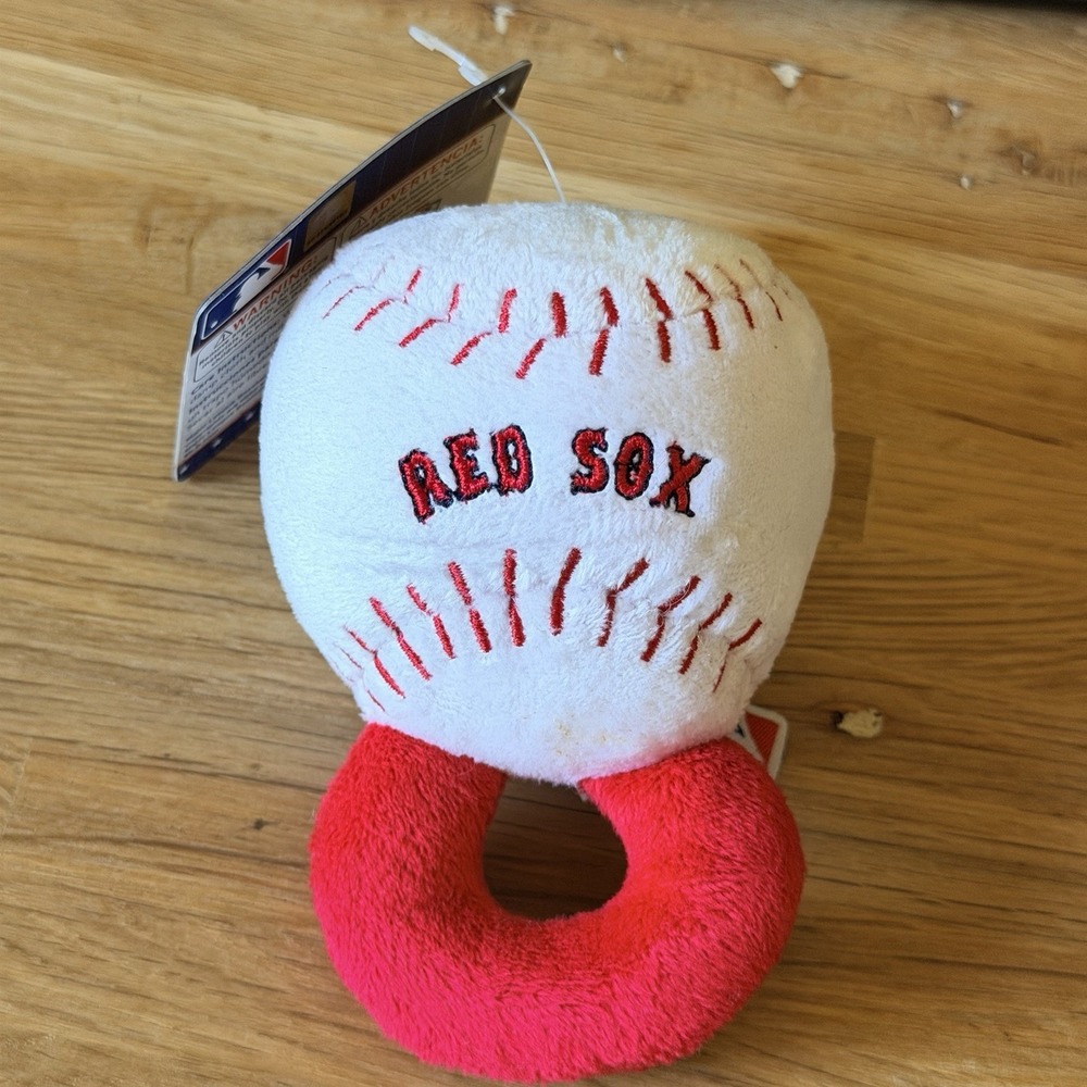 Red Sox Baseball Plush Baby Rattle MLB Officially licensed Infant Toy Ring New